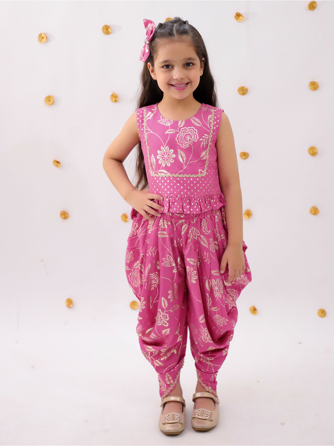 Lil Drama Khilkhilahat Pink Top and Dhoti Set For Girls | Swadesiicart