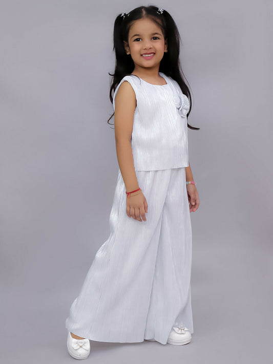 Lil Drama Glam Up Girls White Party Top and Pant Set | Swadesiicart
