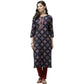 Anubhutee Women's Rayon Ethnic Motifs Printed Regular Gotta Patti Navy Blue Kurta with Trousers | Swadesiicart