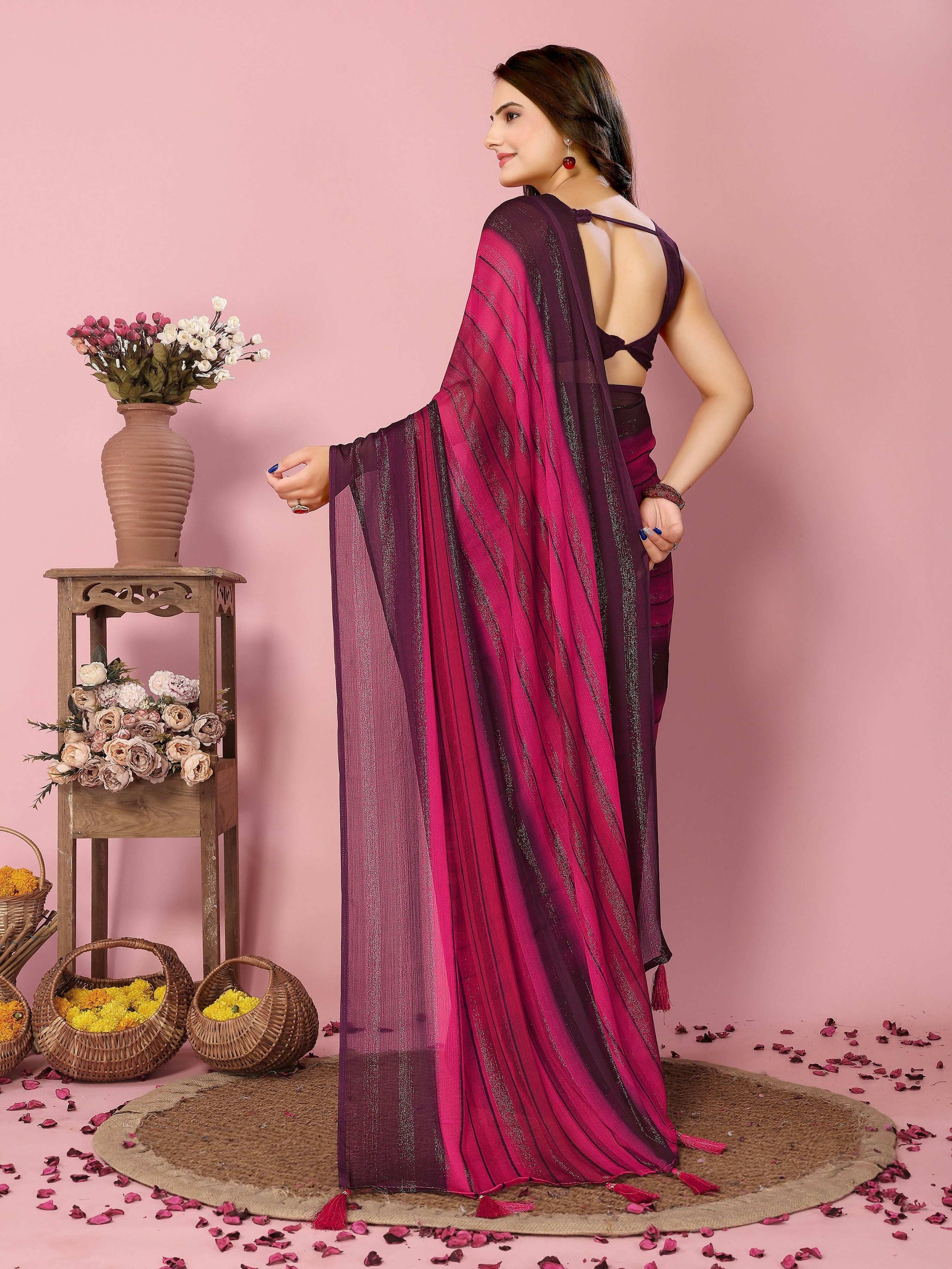 Attractive These Party Wear Ready To Wear Saree - Pink | Swadesiicart