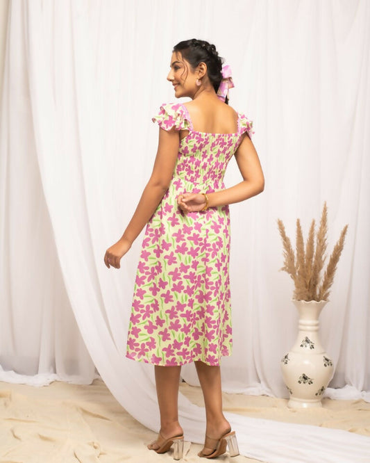 FIORRA Women's Pink Georgette Floral Printed Dress - Swadesiicart