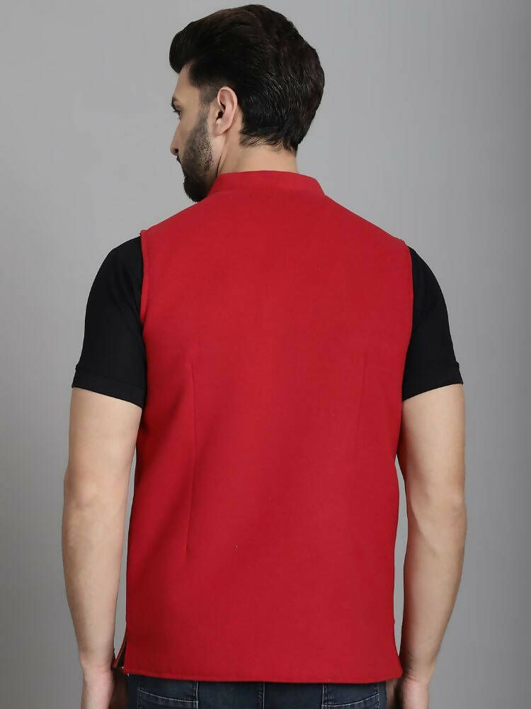 Even Apparels Nehru Jacket With Welt Pockets - Red | Swadesiicart