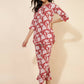 Janasya Women's Red Cotton Cambric Floral Printed Casual Straight Top Set | Swadesiicart