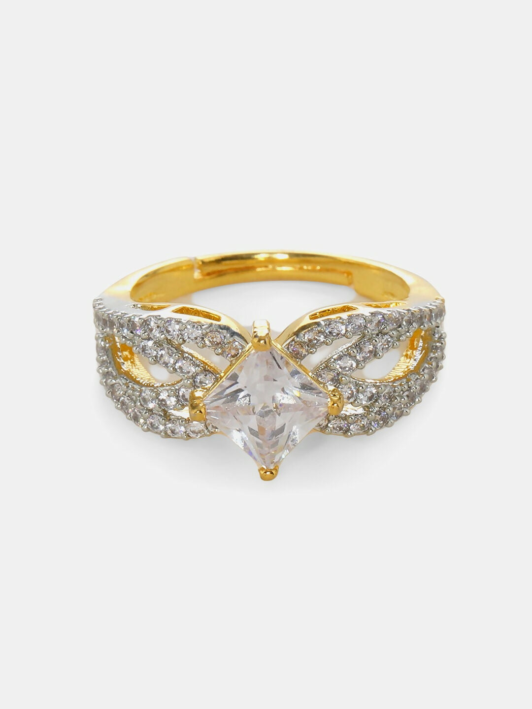 Daimonds and Square Solitaire Ring- Ruby Raang | Swadesiicart