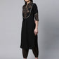 Ahalyaa Women Black Colour Pure Cotton Printed Kurta Pant Set | Swadesiicart