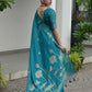 Vishnu Weaves Women's Firozi Linen Silk Zari Weaving Saree with Blouse - Swadesiicart