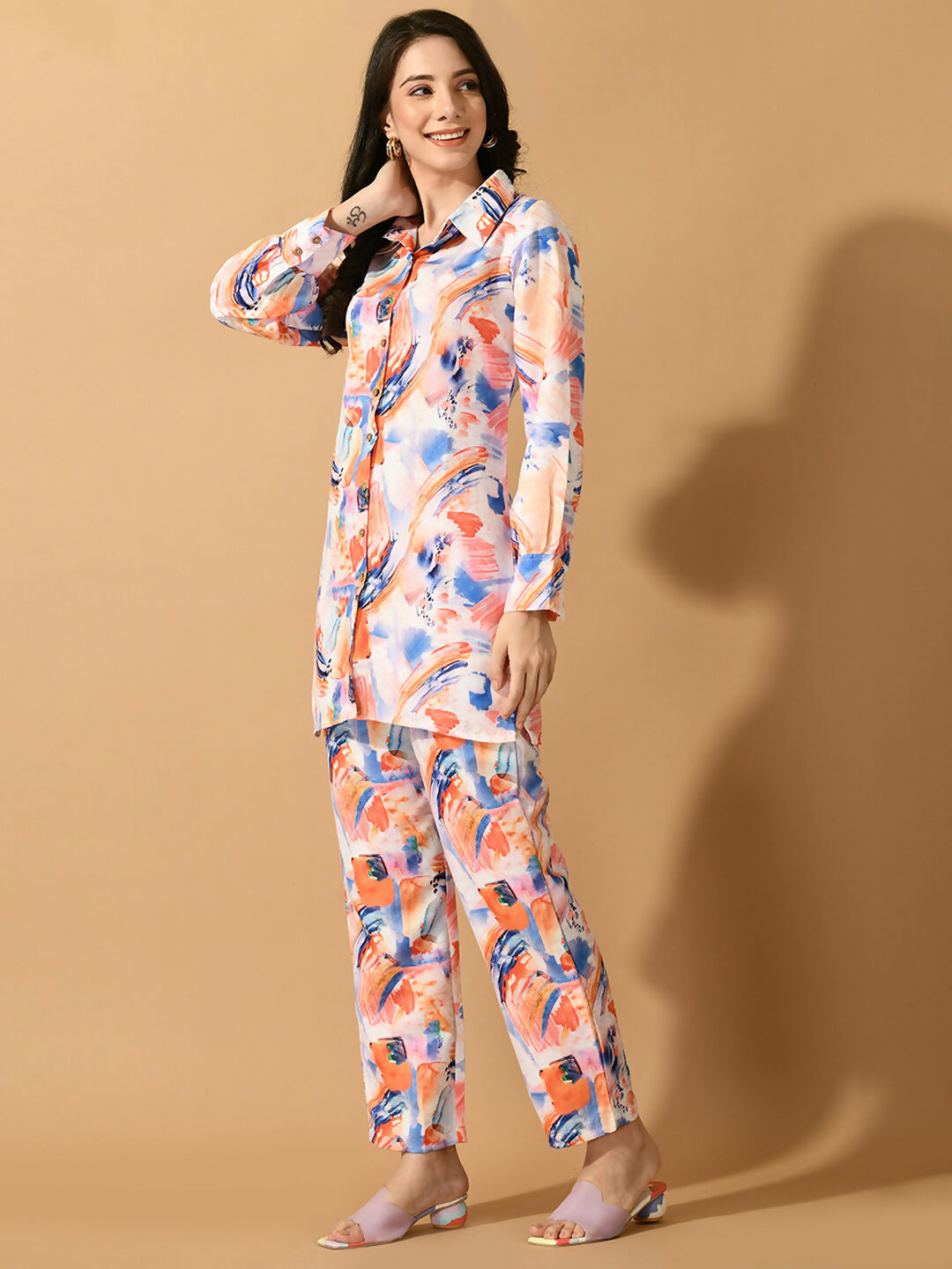 Myshka Women's Multi Printed Shirt With Trousers - Swadesiicart