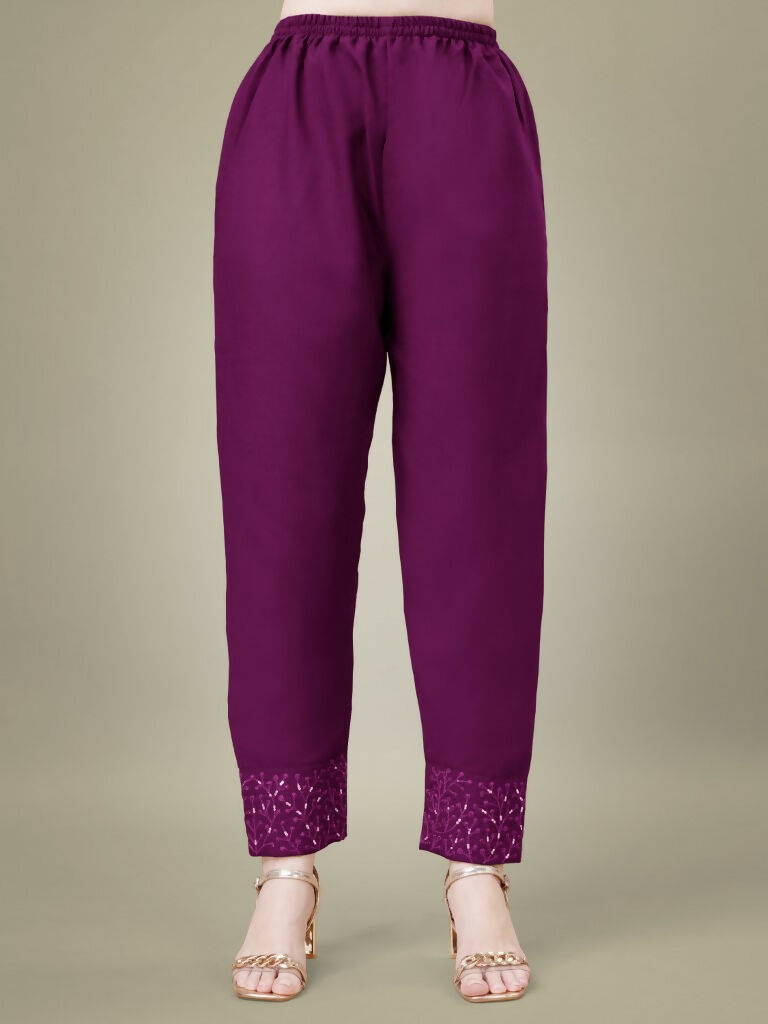 Jyoti Fashion Women's Purple Cotton Blend Embroidery & Sequence work Kurta with Trouser & Dupatta | Swadesiicart