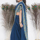 Little Bansi Floral Print Ready To Wear Saree And Floral Blouse - Blue | Swadesiicart
