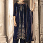 Jyoti Fashion Women's Navy Blue Velvet Floral Resham Thread with Jari work Kurta with Trouser & Dupatta | Swadesiicart
