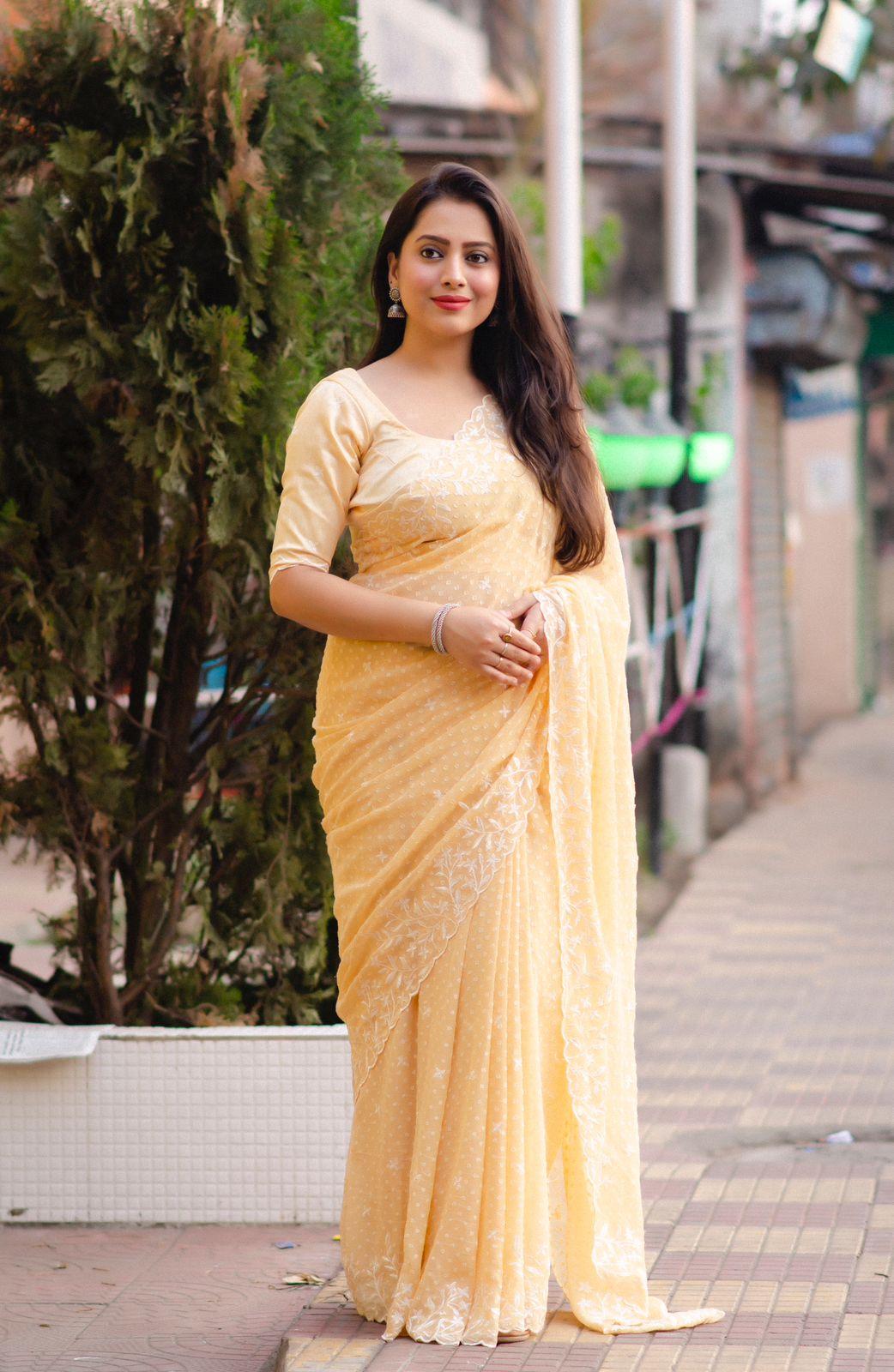 Yellow Pure Chiffon Woven Design Saree with Unstitched Blouse - Hiral Fashion | Swadesiicart