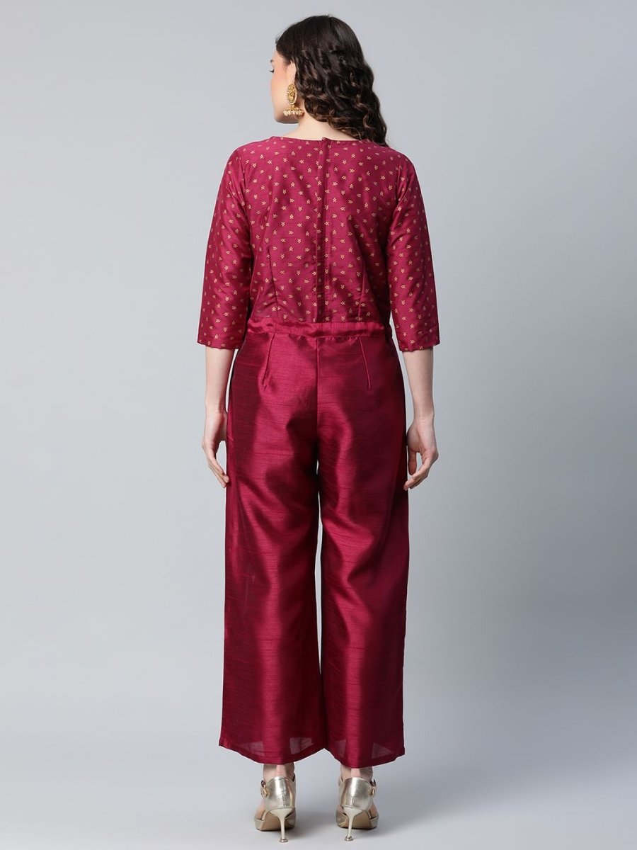 Ahalyaa Womens Burgundy crepe Printed Jumpsuit | Swadesiicart