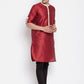 Even Apparels Red Art Silk Men's Kurta With Contrast Collar And Placket | Swadesiicart