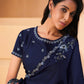 Blue Satin Crepe Silk Sequence Embroidered Saree With Unstitched Blouse - Mohmanthan Yavanika