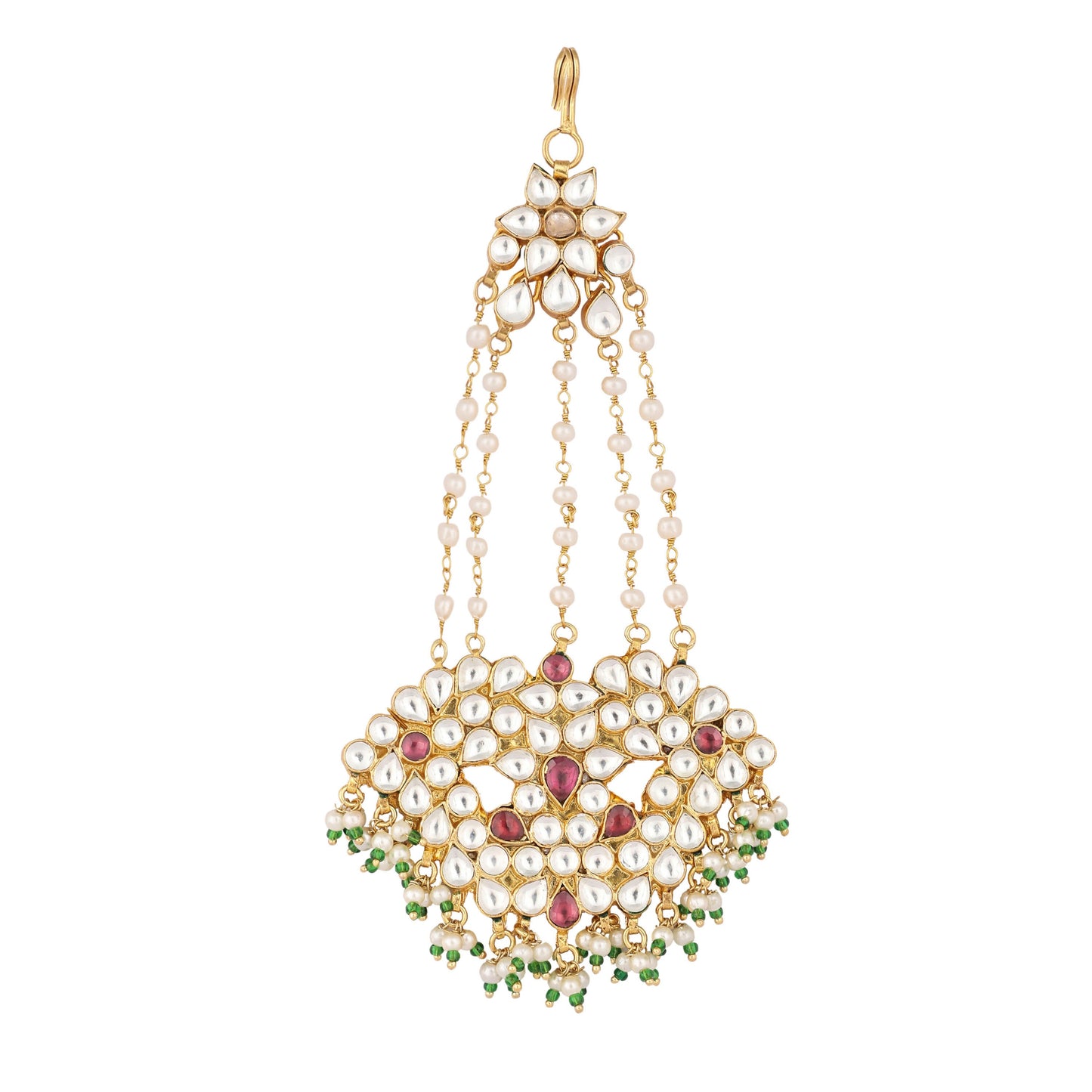 Nuyug 22K Gold-Plated Kundan & Red Stone Studded Jhumar Paasa Head Jewellery | Swadesiicart