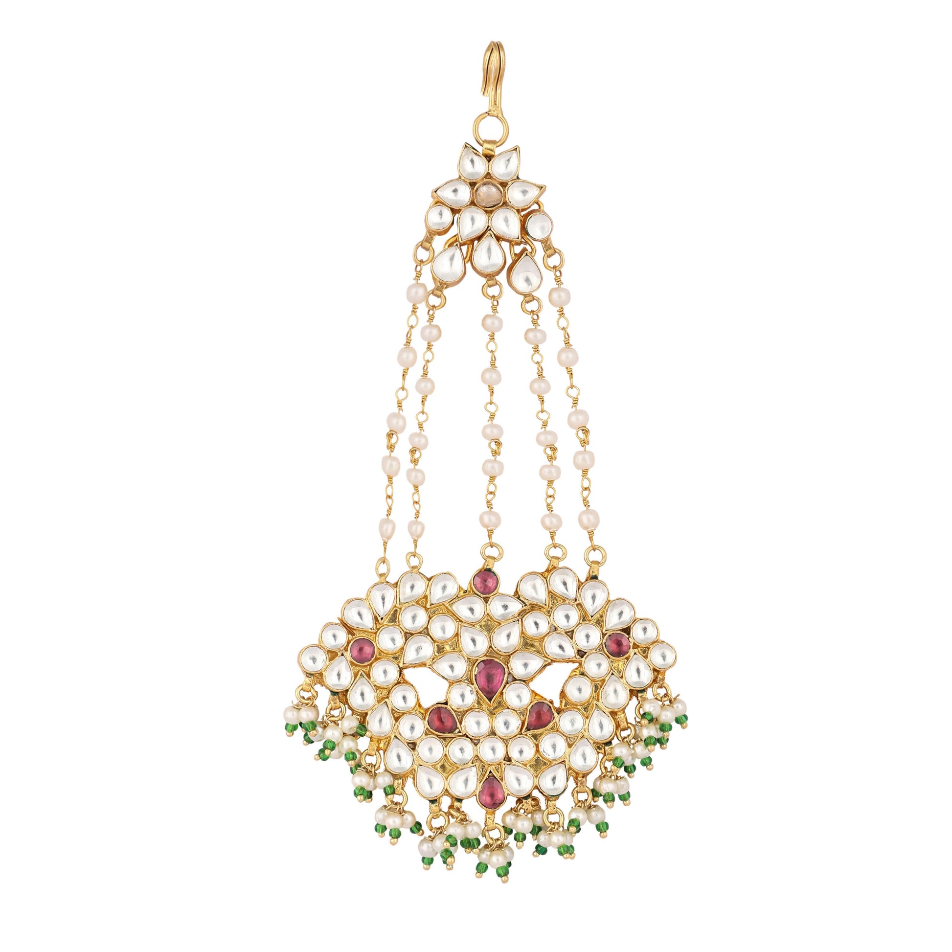 Nuyug 22K Gold-Plated Kundan & Red Stone Studded Jhumar Paasa Head Jewellery | Swadesiicart
