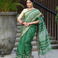 Beatitude Green Cotton Stripes Border Handloom Saree