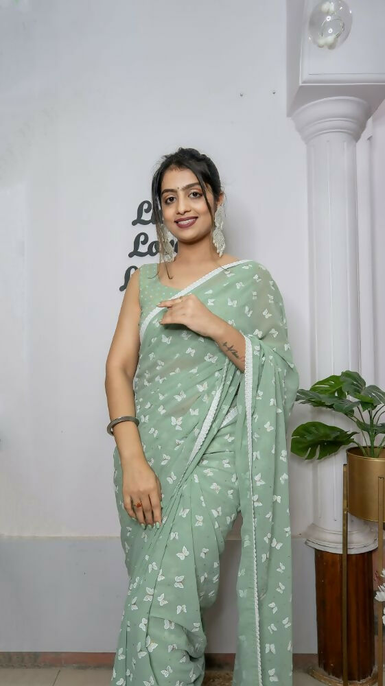 Vamsee Patangiyu Pista Green Georgette Saree - Swadesiicart