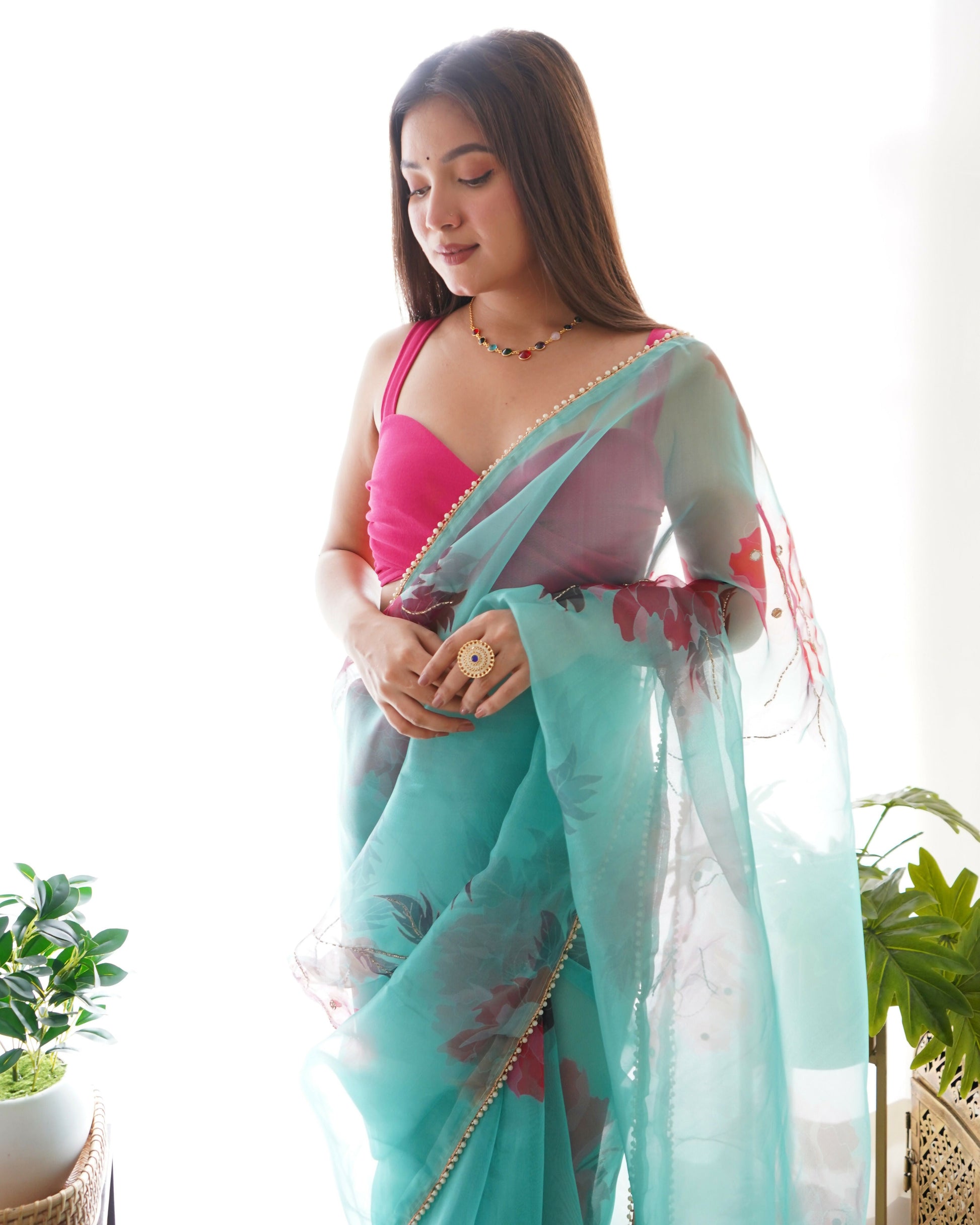 Vamsee Sabhysanchi Sky Organza Saree - Swadesiicart
