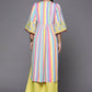 Ahalyaa Women Neon Green & Blue Candy Striped Kurta with Palazzos | Swadesiicart