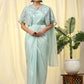 Blue Satin Solid Ready to wear Saree with stitched Blouse - Vanita | Swadesiicart