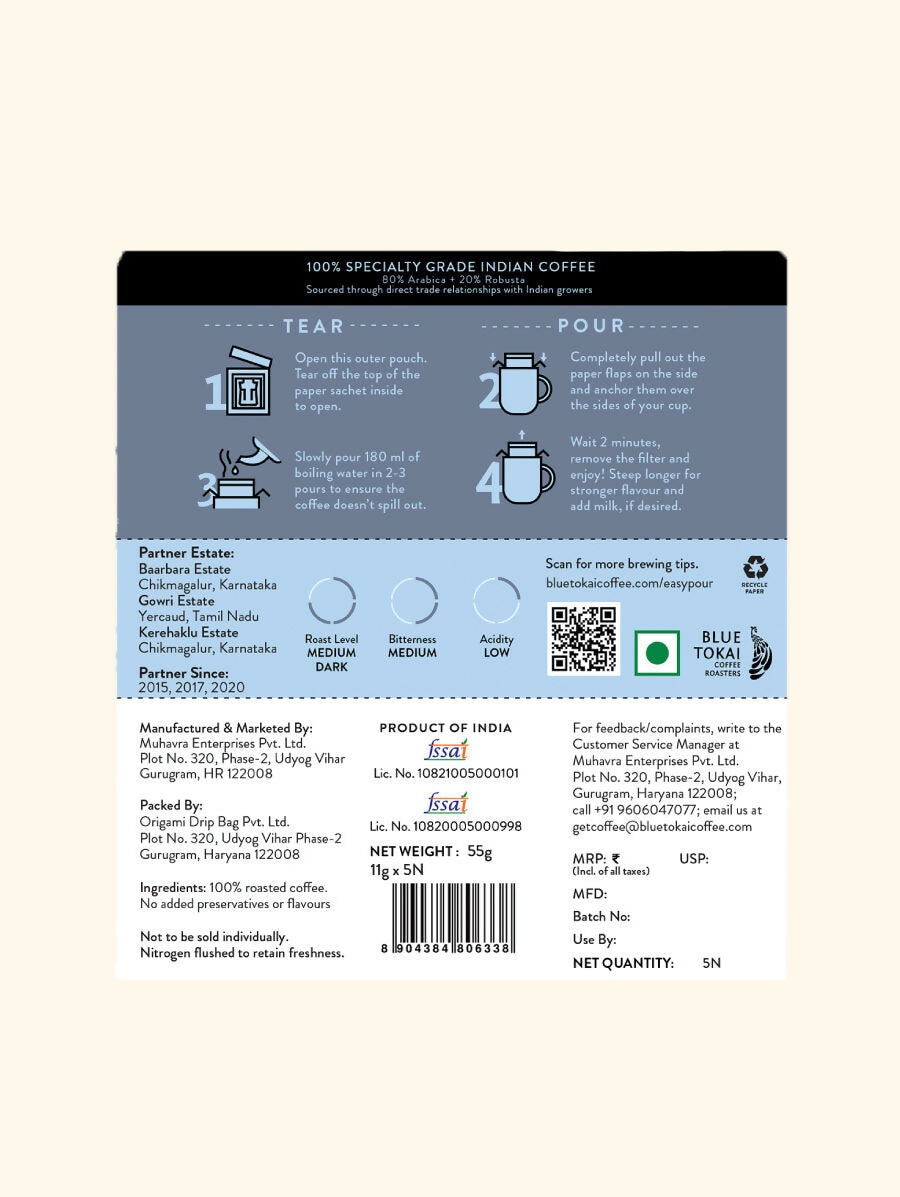 Blue Tokai Jacaranda Blend Medium Dark Roast Easy Pour Sachets - Swadesiicart
