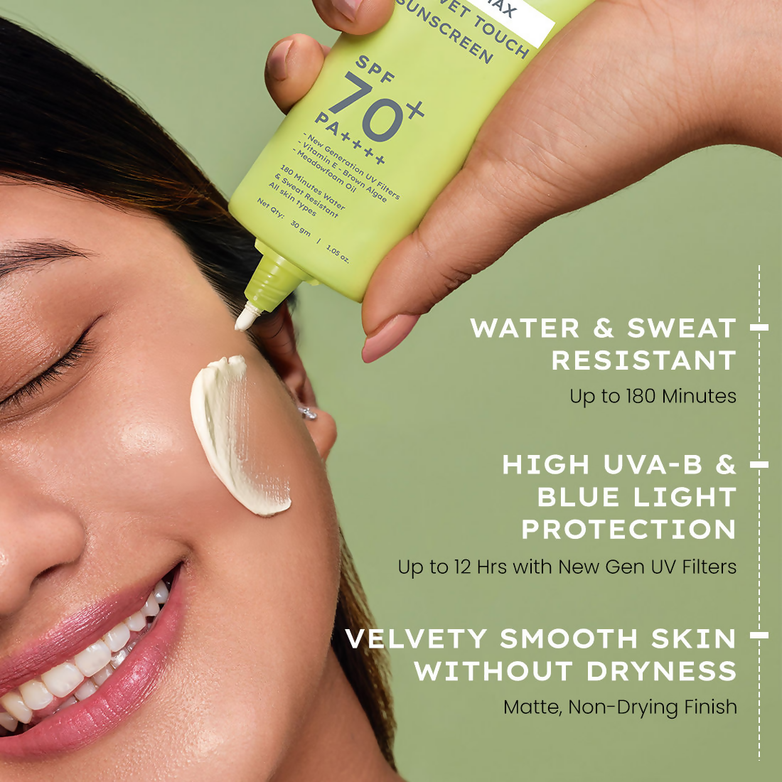 Hyphen Matte Max Velvet Touch Sunscreen SPF70+PA++++ Sweat & Water Resistant 12hr UV Protection | Swadesiicart