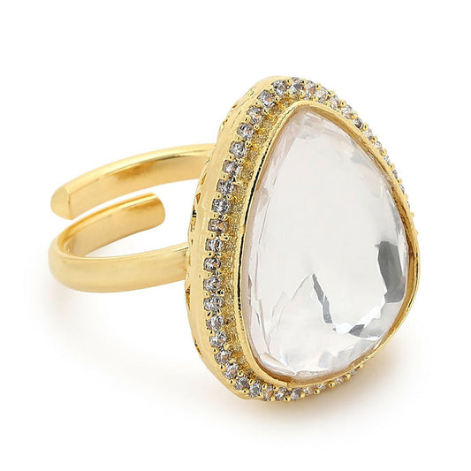 Silver Tone Kundan Cocktail Ring- Ruby Raang | Swadesiicart