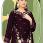 Anaita Purple Velvet Suit with Embroidery Sequence Work