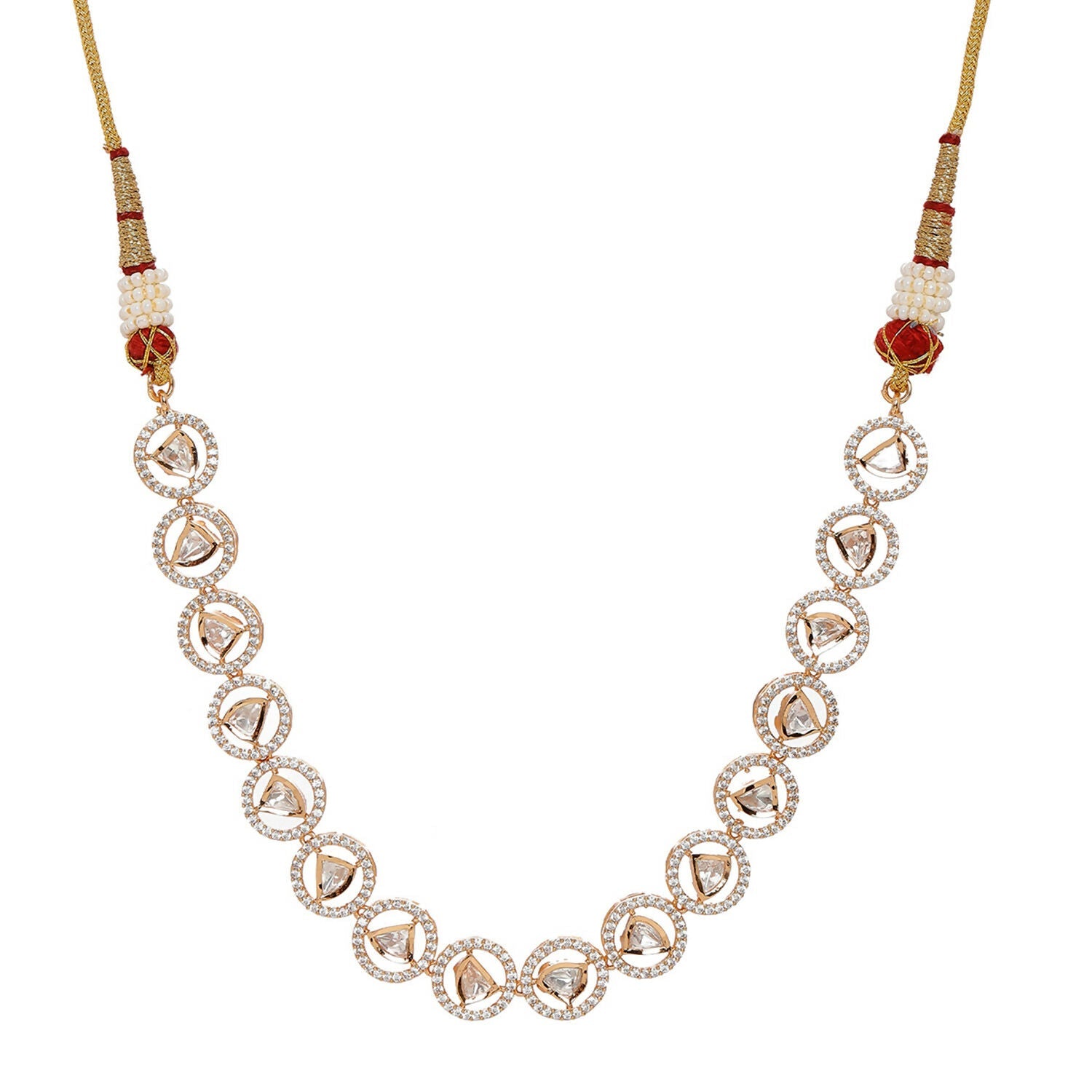 Patti Shapped Kundan and Round Diamond Neckpiece (Gold) - Ruby Raang | Swadesiicart