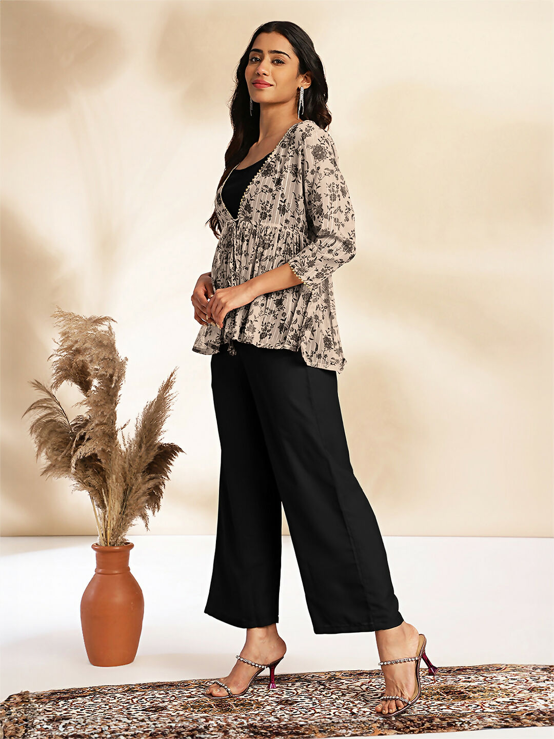 Janasya Black Crepe Solid Top,Bottom & Jacket | Swadesiicart