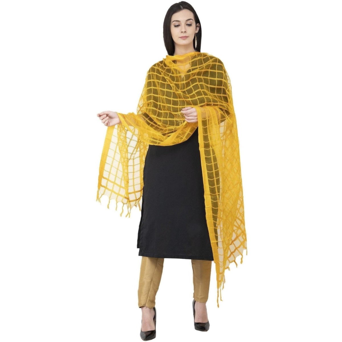 A R Silk Cotton Square Regular Dupatta Yellow Color Dupatta or Chunni | Swadesiicart