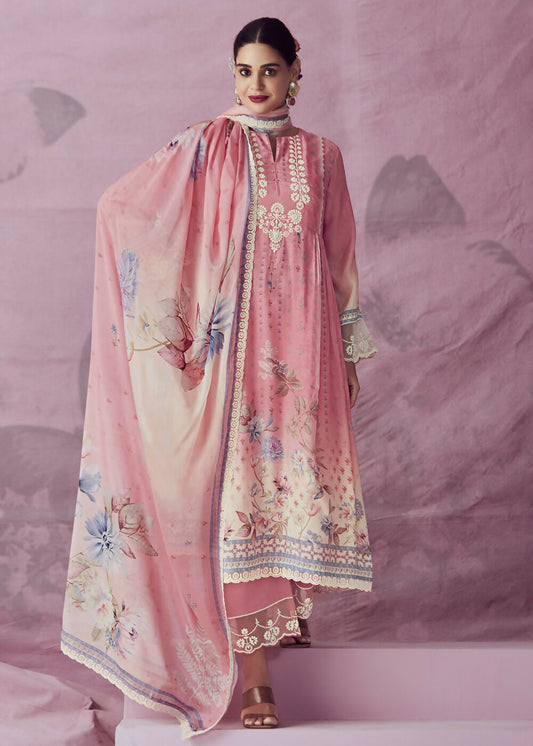 Blush Pink Muslin Cotton Printed Trendy Salwar Kurta Set - Emponline | Swadesiicart