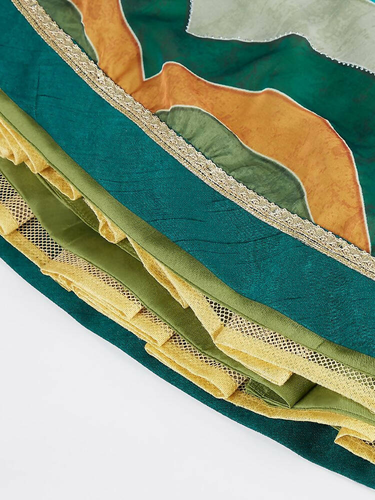 House of Panchhi Green Organza Siroski Stone Work Leheriya Print Lehenga Choli & Dupatta | Swadesiicart