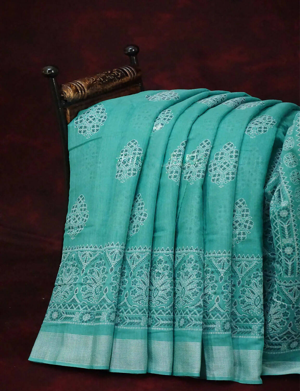 Rama Green Coloured Block Print Semi Chanderi Saree By Gayathri Reddy Designer Studio | Swadesiicart