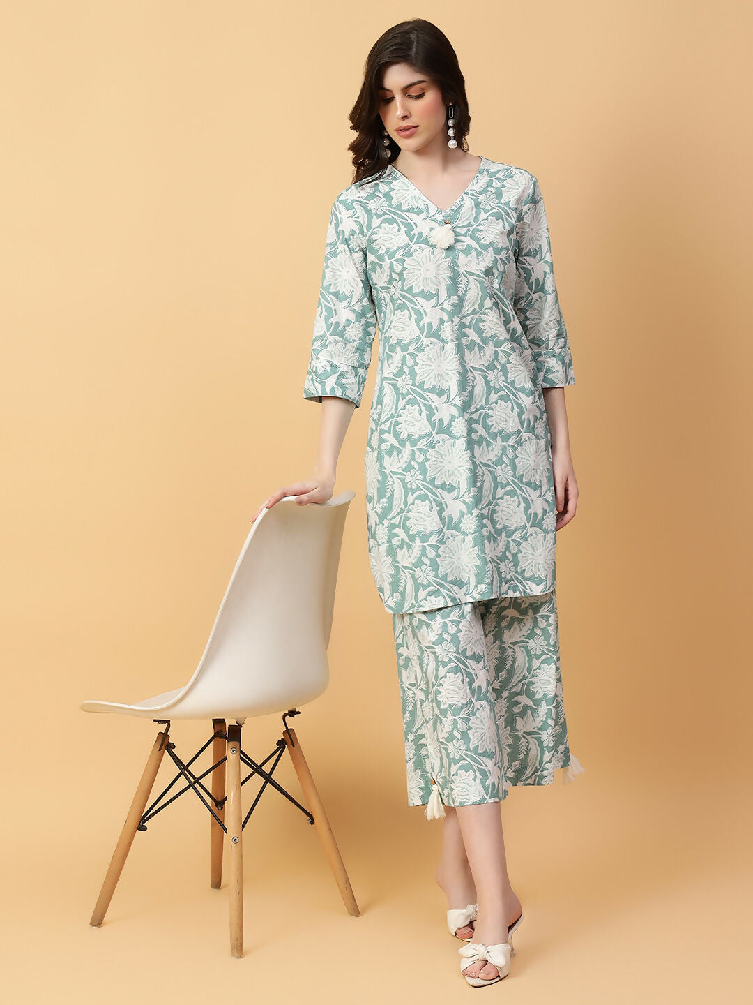 Joban Fashion Green Cotton Printed & Hand Work Co-ord Set - Swadesiicart
