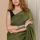 Very Much Indian Designer Pure Cotton Saree With All Over Linear Stripes - Pine Green | Swadesiicart