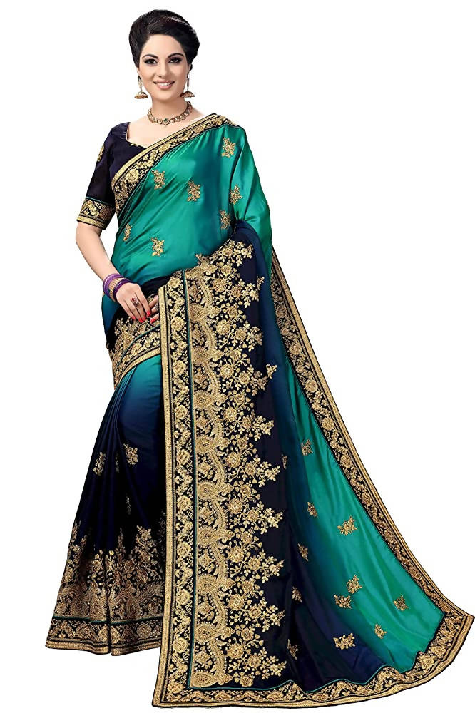 Sarvadarshi Fashion Women's Blue Barfi Silk Heavy lace Embroidery work Saree With blouse piece | Swadesiicart