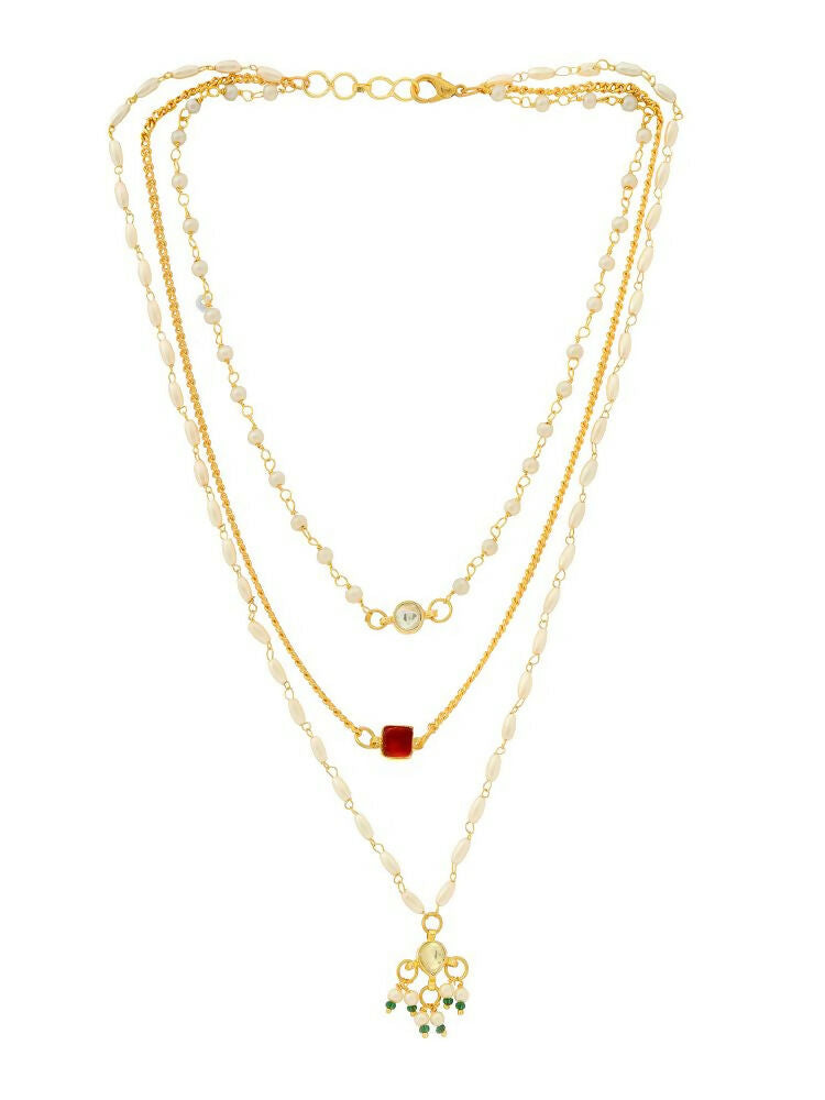 White and gold, Red Stone Kundan Necklace - Ruby Raang | Swadesiicart