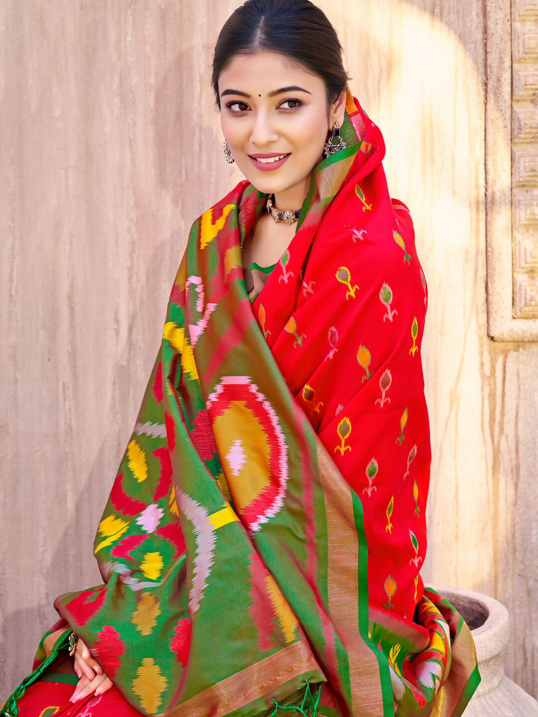 Shree Shyam Fashion Red Pochampally Silk Saree