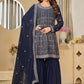 Faux Georgette Blue Embroidered Gharara Style Suit - Emponline | Swadesiicart