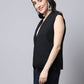 Even Apparels Black Linen Cotton Open Front Women's Waistcoat | Swadesiicart