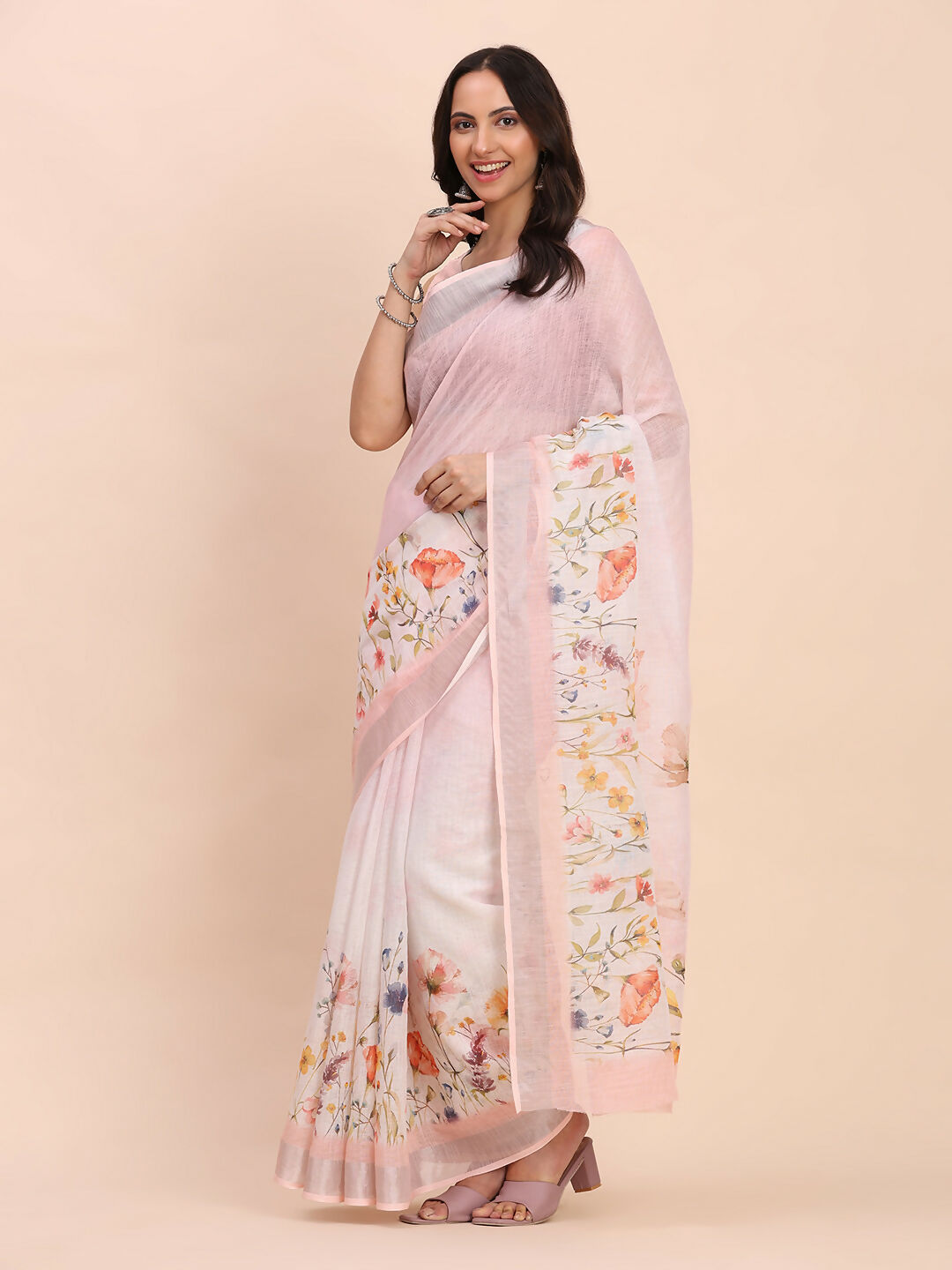 Shree Shyam Fashion Linen Cotton Light Pink Saree