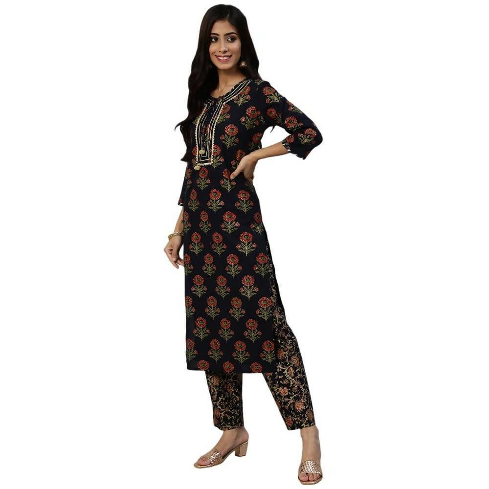 Anubhutee Women's Navy Kurta Churidar with Dupatta Set | Swadesiicart