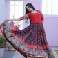 Jyoti Fashion Women's Wine Patola with Foil Print Dola Silk Anarkali Dress | Swadesiicart