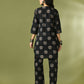 Myshka Women's Black Printed Cotton Round Neck Party Tunic With Trousers Co-ord set - Swadesiicart