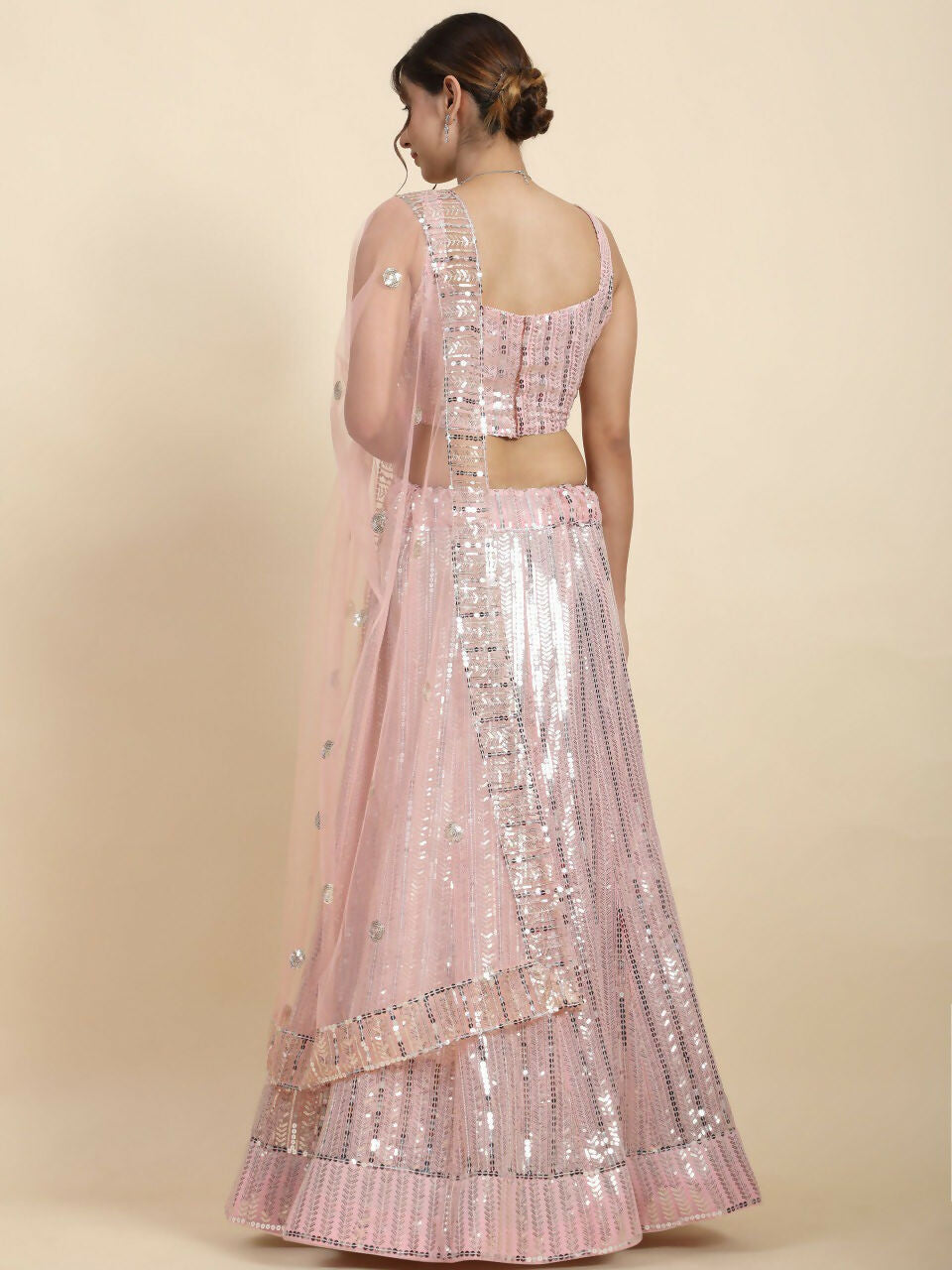 Jyoti Fashion Premium Pink Faux Georgette 3MM & 7MM Sequins Embroidery Lehenga Choli with Dupatta | Swadesiicart