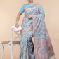Blue Silk Blend Woven Design Saree With Unstitched Blouse Piece - Aloki