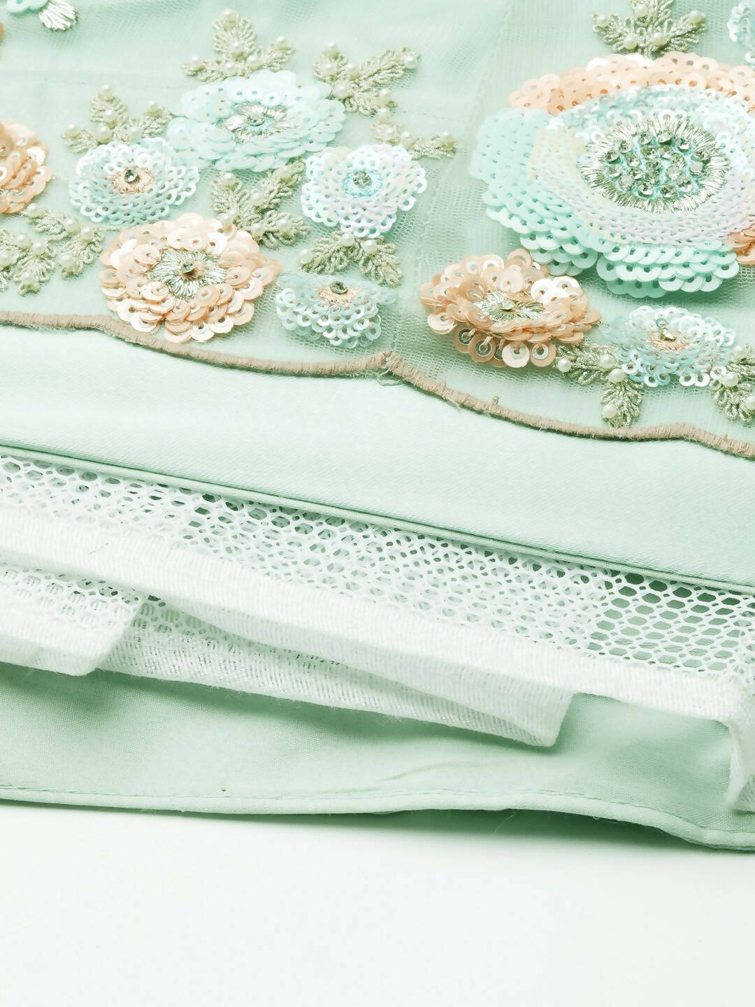House of Panchhi Sea Green Net Sequins and Zarkan embroidery Lehenga choli & Dupatta | Swadesiicart