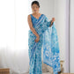 Blue Chinon Designer Digital Printed & Mirror Cut Work Saree - Kriti